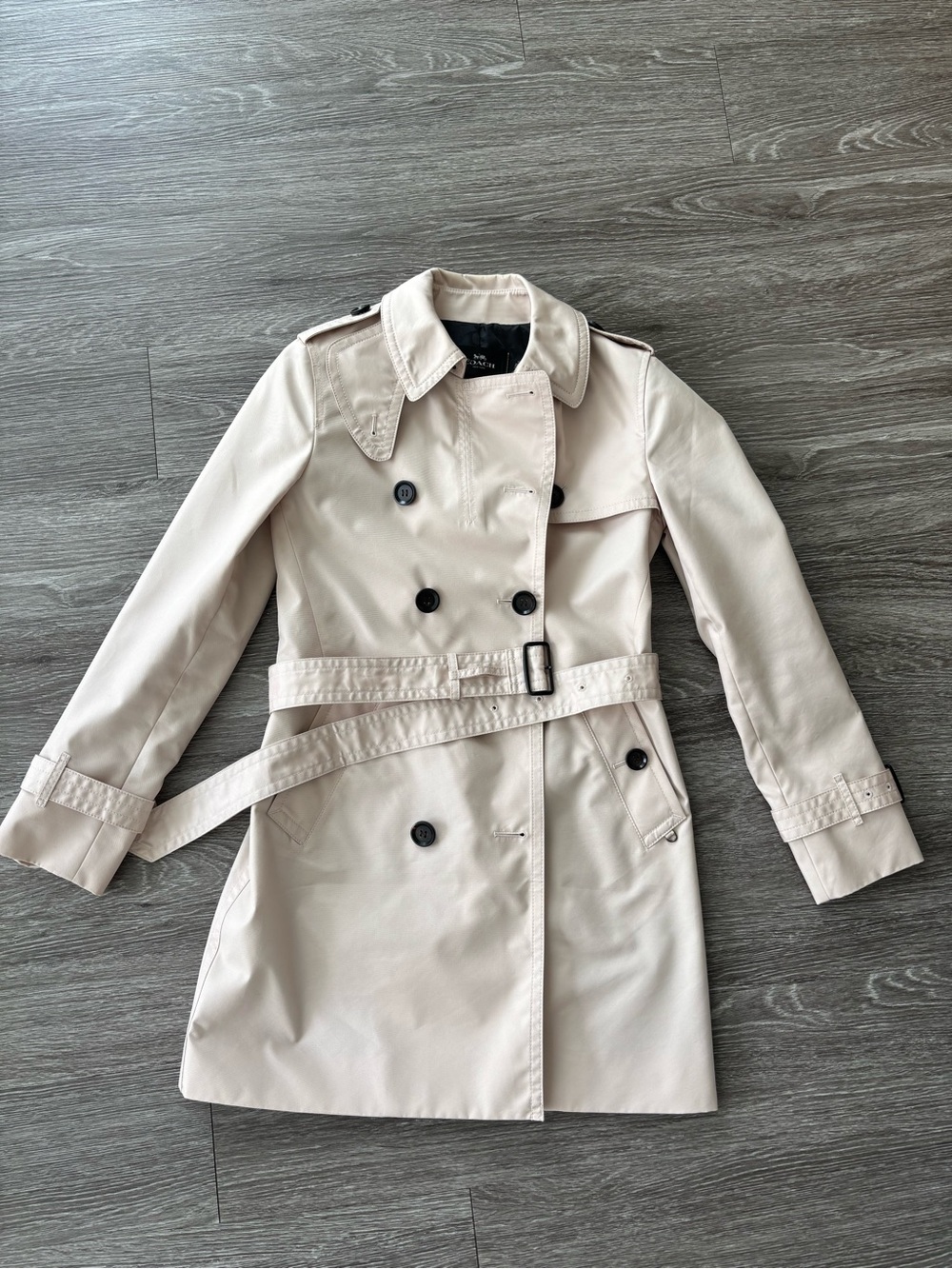 Coach Light Pink Double-Breasted Trench Coat with Belt